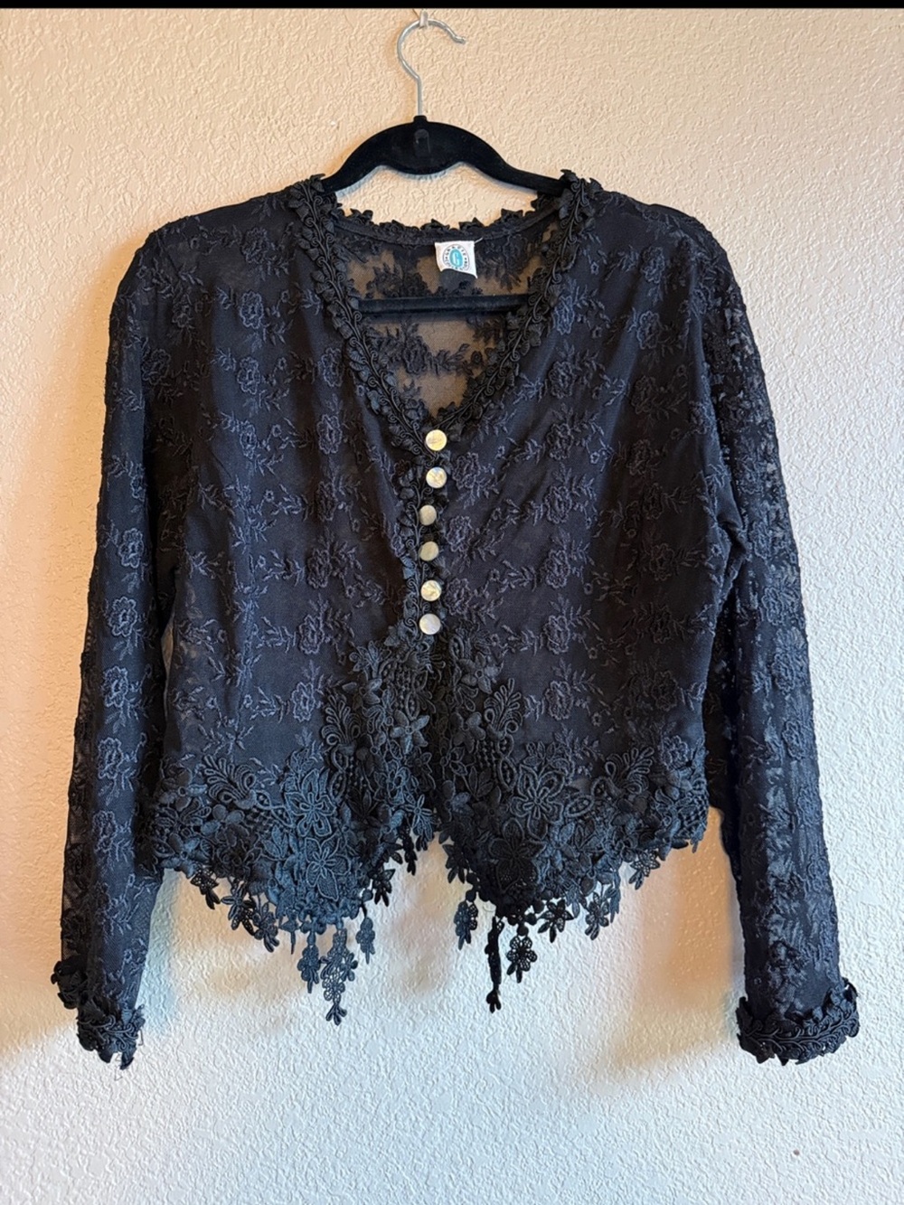 Gracie Collection Black Floral Lace Button-Front Blouse